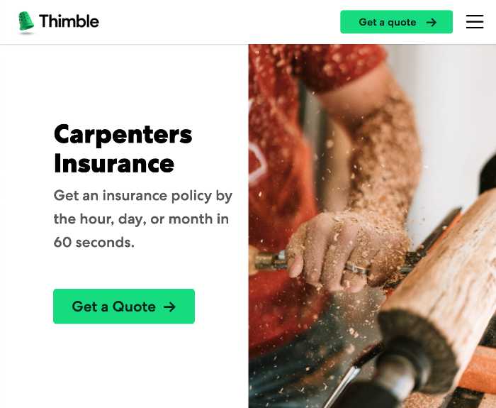 best hourly, daily, monthly carpenter liability insurance on the market